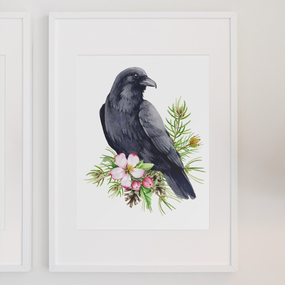 Raven Crow Bird Wall Art Watercolor Illustration Print Poster Card Unframed - Picture 7 of 7